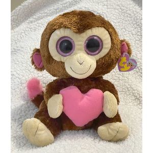 NWT Rare TY Beanie Boo Casanova Monkey Plush Medium 9" Pink Heart Valentine